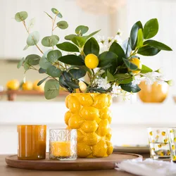 Vaso da interno 18h cm in ceramica ocra con limoni
