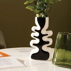 Vaso da interno 28h cm in ceramica bianco e nero