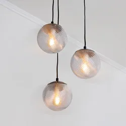 Lampada sospesa rotonda 36 cm in metallo e vetro con 3 punti luce - Distinct