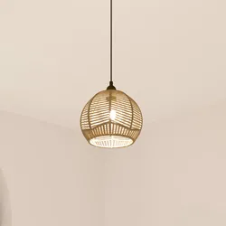 Lampada sospesa a sfera 24 cm intrecciata in corda beige
