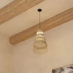 Lampada sospesa rotonda 38 cm intrecciata in paglia naturale