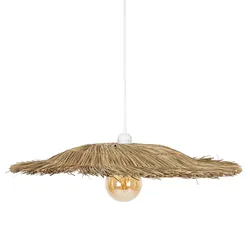 Lampada sospesa rotonda 58 cm in paglia naturale e acciaio