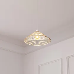 Lampada sospesa rotonda 36 cm in bambù naturale e acciaio