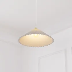 Lampada sospesa rotonda 49 cm plissettata bianco e oro