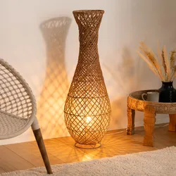 Piantana 100 h cm in metallo e rattan naturale