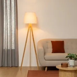 Piantana 160 h cm in bambù naturale e paralume bianco