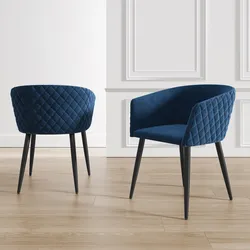 Set 2 poltrone in velluto blu notte struttura in metallo nero - Jannet