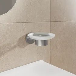 Portasapone in acciaio spazzolato con vaschetta in vetro satinato - Billie