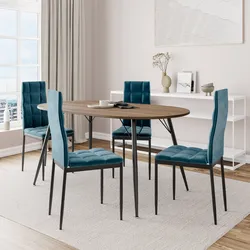 Set 4 sedie in velluto blu petrolio con gambe nere - Sworty