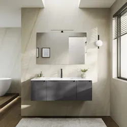 Mobile bagno sospeso 120 cm antracite cannettato con lavabo e specchio - Konai