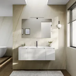 Mobile bagno sospeso 120 cm bianco opaco cannettato con lavabo e specchio - Konai