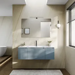 Mobile bagno sospeso 120 cm carta da zucchero cannettato con lavabo e specchio - Konai