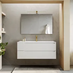 Mobile bagno sospeso 120 cm bianco opaco cannettato con lavabo e specchio - Konai plus