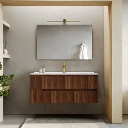 Mobile bagno sospeso 120 cm rovere deciso cannettato con lavabo e specchio - Konai plus