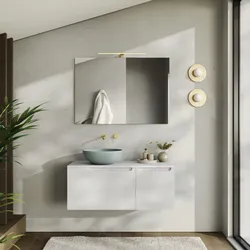 Mobile bagno sospeso 100 cm bianco opaco cannettato con top e specchio - Konai