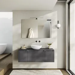 Mobile bagno sospeso 120 cm antracite cannettato con top e specchio - Konai