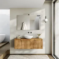Mobile bagno sospeso 120 cm rovere gold cannettato con top e specchio - Konai