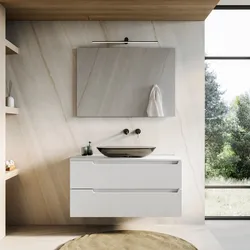 Mobile bagno sospeso 100 cm bianco opaco cannettato con top e specchio - Konai plus