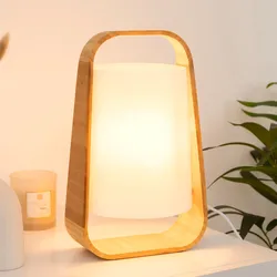 Lampada da tavolo 35h cm in bambù e paralume bianco