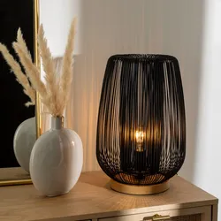 Lampada da tavolo 41h cm in legno di faggio e metallo nero