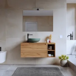 Mobile bagno sospeso 100 cm rovere gold con top e  specchio - Koda Pop