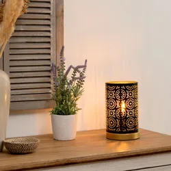 Lampada da tavolo 22h cm a cilindro in metallo nero e oro