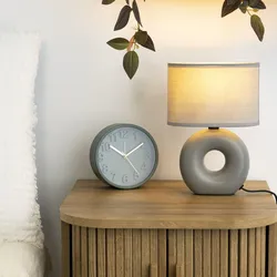 Lampada da tavolo 25h cm in ceramica grigio con paralume in tessuto
