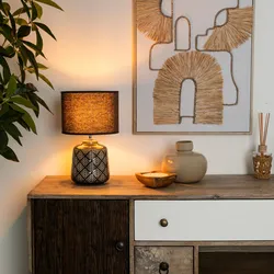 Lampada da tavolo 35h cm in ceramica decorata nero e grigio