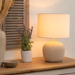Lampada da tavolo 40h cm in ceramica decorata beige