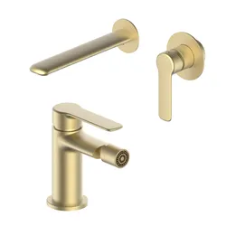 Set miscelatore lavabo a muro e bidet oro spazzolato – Tila