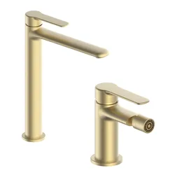 Set miscelatore lavabo alto e bidet oro spazzolato – Tila