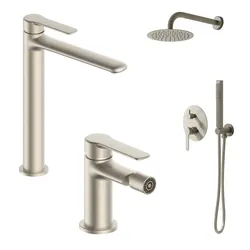 Set miscelatore lavabo alto e bidet con incasso doccia con deviatore spazzolato – Tila