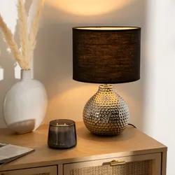 Lampada da tavolo 38h cm in ceramica argento e paralume nero