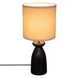 Lampada da tavolo 44h cm in gres porcellanato nero e paralume beige