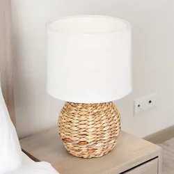 Lampada da tavolo 37h cm in giacinto naturale e paralume bianco