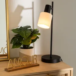 Lampada da tavolo 45h cm in metallo nero e pietra sistetizzata