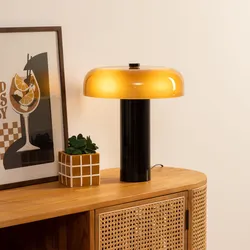 Lampada da tavolo 37h cm in vetro nero e ambrato
