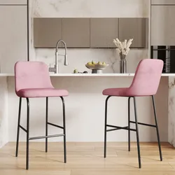 Set 2 sgabelli velluto rosa e struttura in metallo nero - Hebe