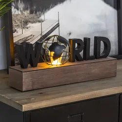 Lampada LED da tavolo 16h cm in legno scuro con scritta