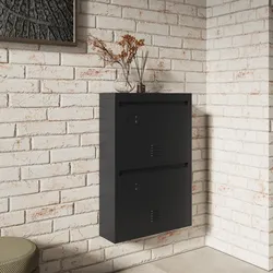 Scarpiera sospesa 50x73h cm in acciaio verniciato nero opaco con 2 ante a ribalta - Easton