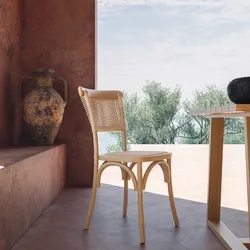 Sedia in legno di olmo con seduta e schienale in rattan - Aimla
