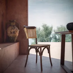 Sedia in legno di olmo noce con seduta e schienale in rattan - Aimla