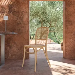 Sedia in legno di olmo con seduta e schienale in rattan - Kerim