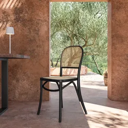 Sedia in legno di olmo nero con seduta e schienale in rattan - Kerim