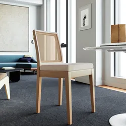Sedia in legno di olmo con schienale in rattan e cuscino in tessuto beige - Bodin