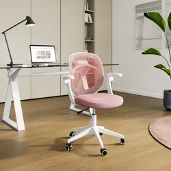 Poltrona da ufficio girevole in tessuto mesh rosa e base bianca - Piwon