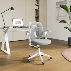 Poltrona da ufficio girevole in tessuto mesh grigio e base bianca - Piwon