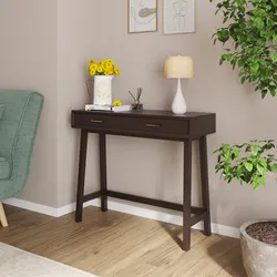 Consolle 90x75h cm in legno color castagno con 2 cassetti e maniglia dorata - Lilim