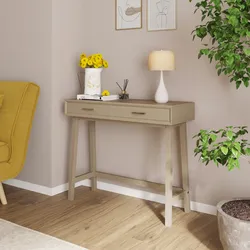 Consolle 90x75h cm in legno tortora con 2 cassetti e maniglia dorata - Lilim