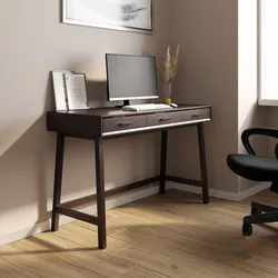 Scrivania 120x48 cm in legno color castagno con 3 cassetti e maniglia dorata - Lilim